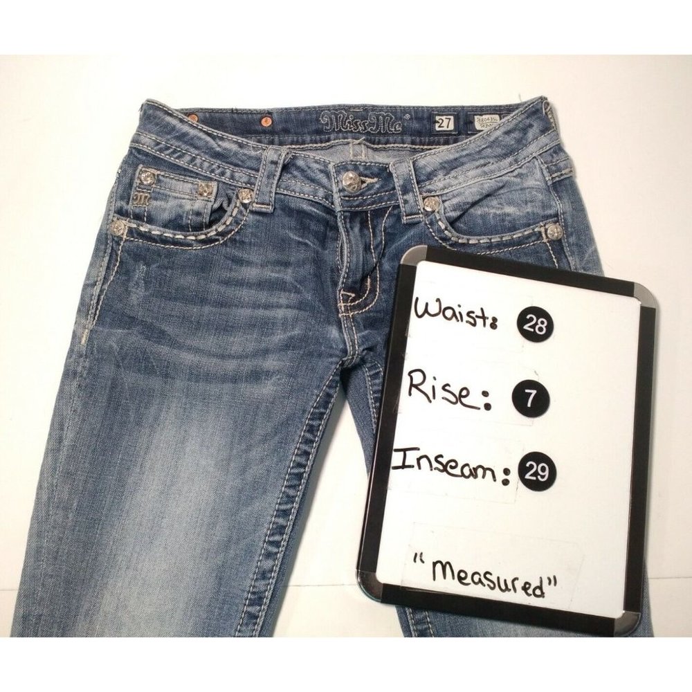 Miss Me Jeans Womens Size 27 JE80435L Skinny Rhinestone Stretch Cross 28x29 - Picture 4 of 6